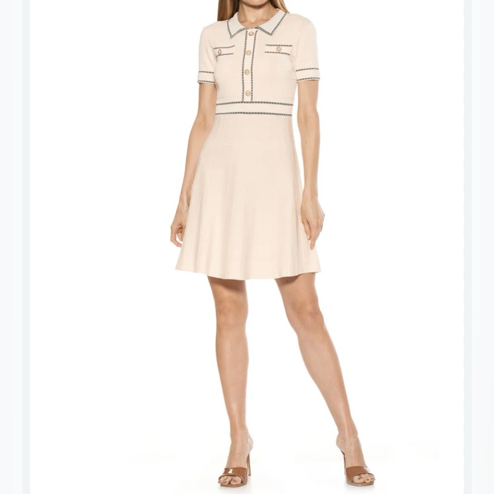 ALEXIA ADMOR Francine Knit Fit And Flare Dress, Size Large, Ivory, NEW - Picture 4 of 15